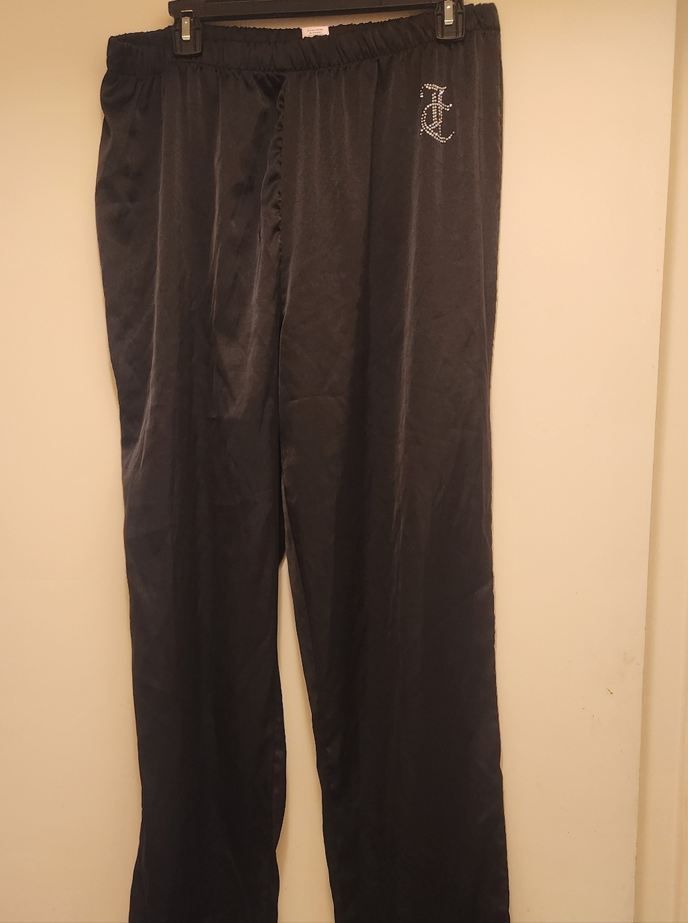 Juicy Couture Black Satin Pajama Pamts with Rhinestone JC Logo